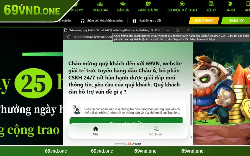 Liên hệ với nhà cái nhanh chóng bằng tính năng live chat 